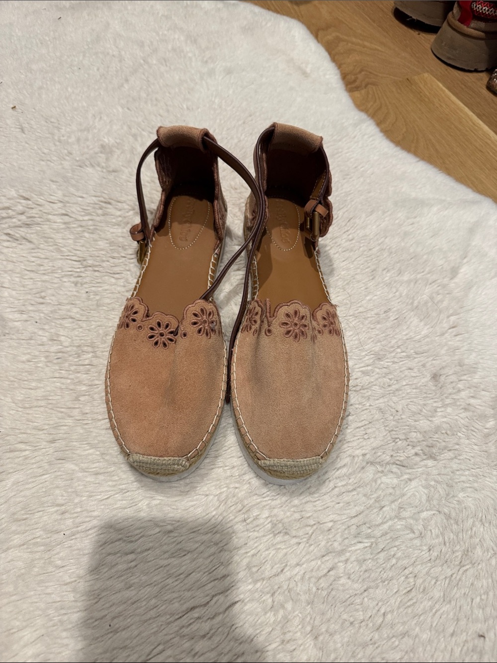 See By Chloé Tan Suede Floral Espadrille Sandals